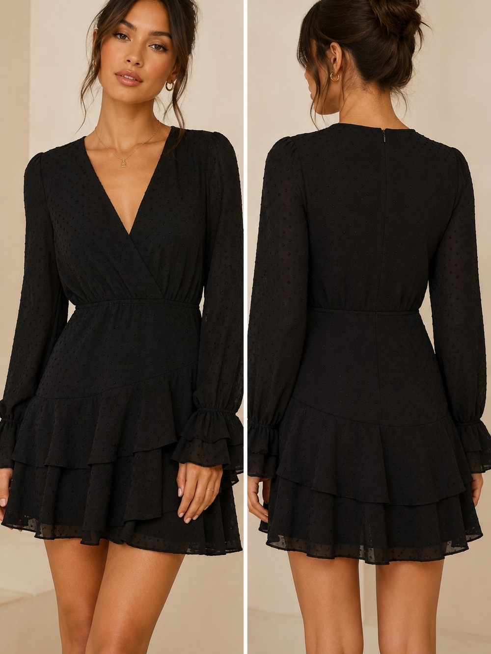 Dynamite Black Swiss Dot Ruffle Mini Dress Women's Size Small